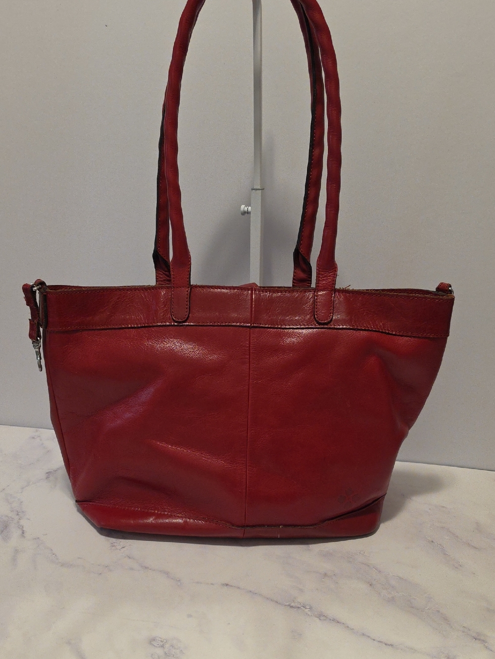 Patricia Nash Mallory Convertible Leather Tote in a vibrant scarlet red